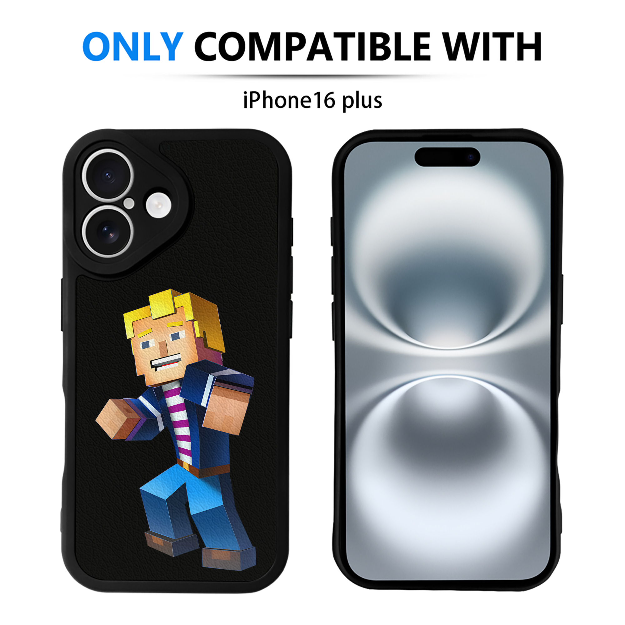 （画像用） マインクラフト ブロックの世界 Minecraft MC Block world 【iPhone 16シリーズ対応】シリコンスマホケース（レザー調） 材質：シリコン